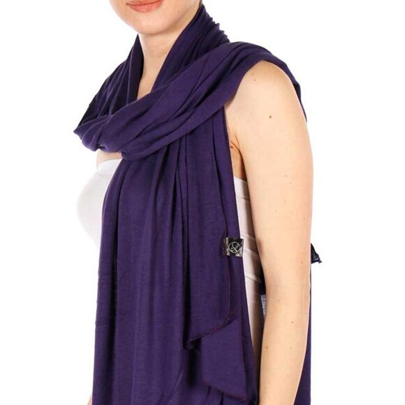 BOHO Oversized Grape Purple Diagonal Fringe Cut Viscose Shawl Wrap 76x30” Scarf - Picture 3 of 8